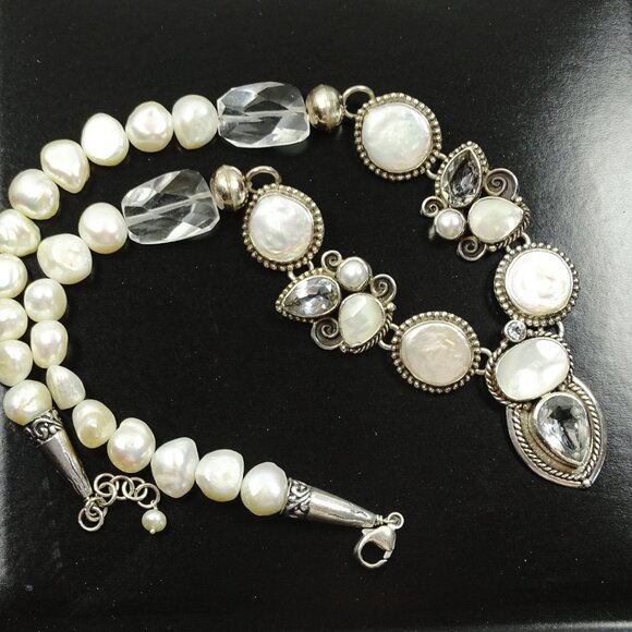ECHO of the DREAMER Sterling Silver FW White MOP Pearls & Clear Quartz Necklace - Picture 10 of 11